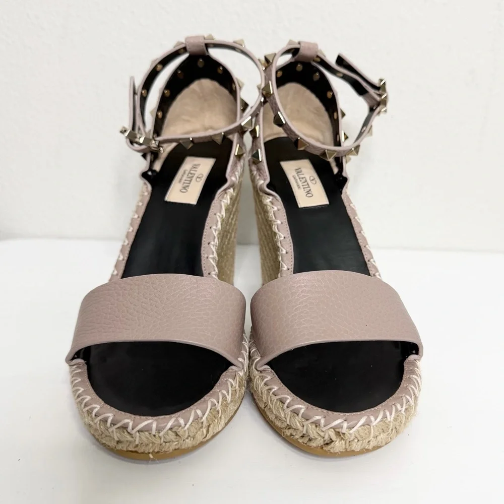 NEW Valentino Garavani Rockstud Espadrille Wedge Sandals Size 37 - Picture 5 of 9